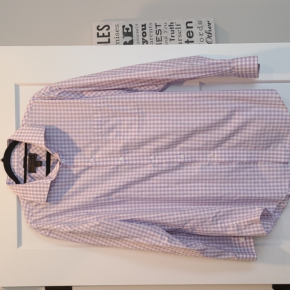 Mens Jos A Bank Reserve  purple plaid dress shirt size 17 1/2  35